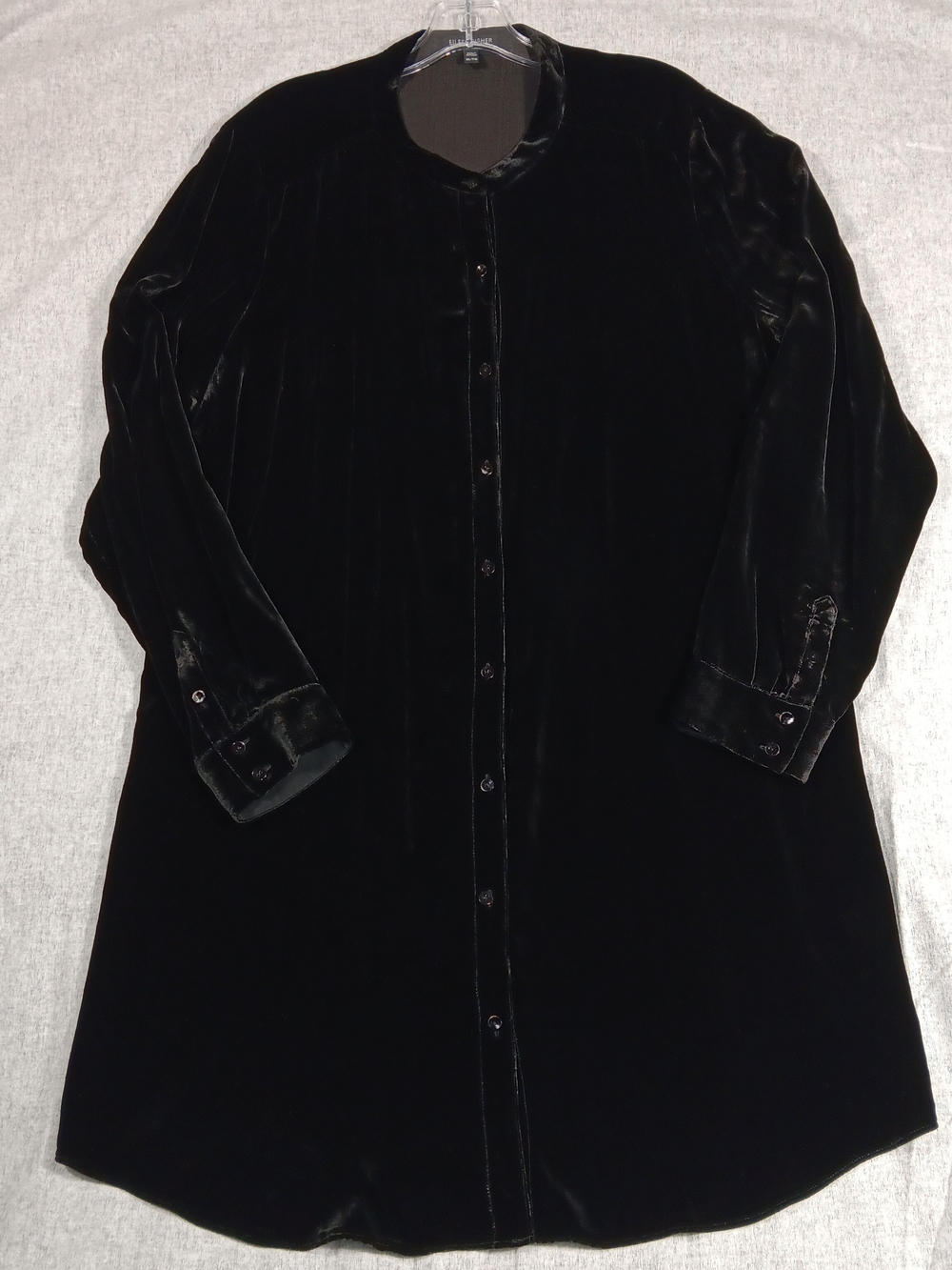 Eileen Fisher Black Velvet Long-Sleeve Button Front Dress Tunic Size XL